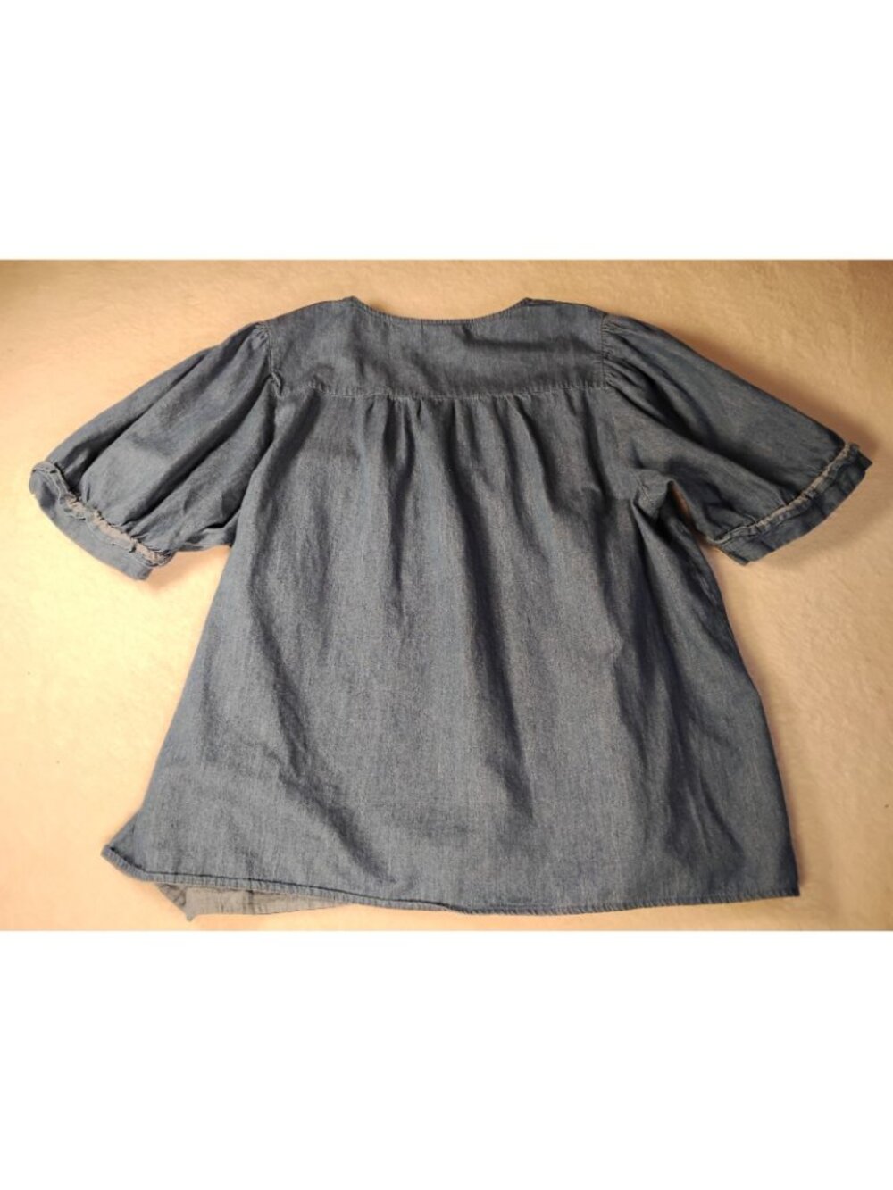 Womens Denim Chambray Top Blouse Puff Sleeve Western Casual Cowgirl XL Blue - Picture 3 of 7
